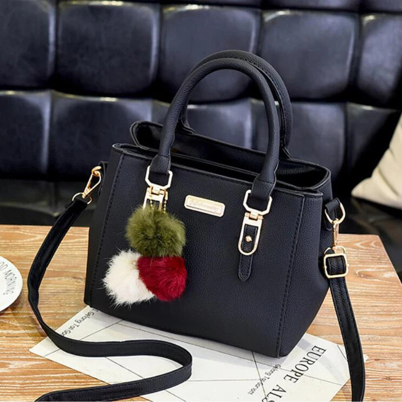 Women’s Embossed Beading Pendant Handbag | High-Quality Ladies Shoulder Bag with Hairball Charm | Elegant Tassel Messenger Bag | Versatile PU Leather Fashion Tote Luxegan