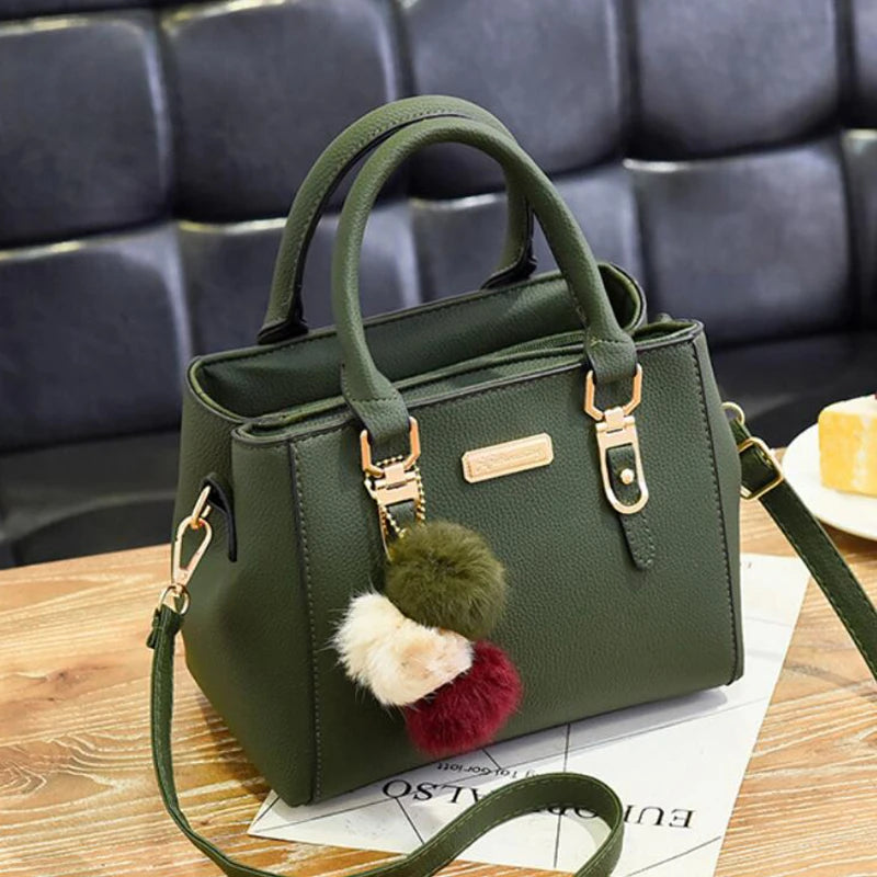 Women’s Embossed Beading Pendant Handbag | High-Quality Ladies Shoulder Bag with Hairball Charm | Elegant Tassel Messenger Bag | Versatile PU Leather Fashion Tote Luxegan