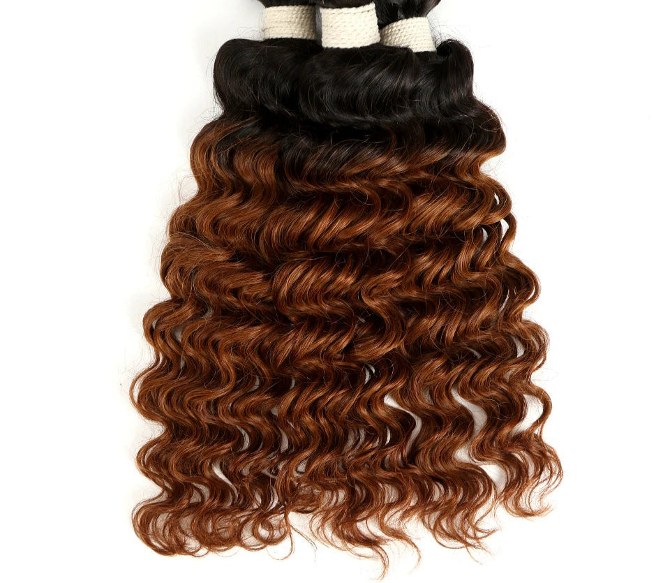 Ombre Brazilian Deep Wave Human Hair Bundles | Remy 2 Tone Color T1B/27#, T1B/30#, T1B/99J# (1, 3, or 4 Pcs) Luxegan