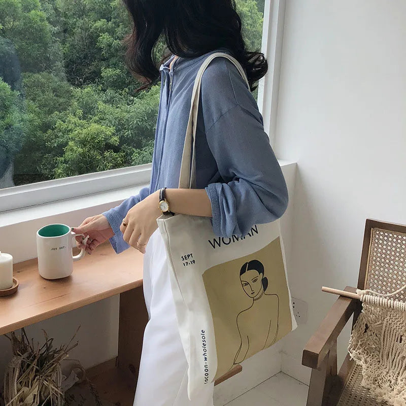 Henri Matisse Painting Print Canvas Shoulder Bag | Simple Lady Shopping Tote Bag Feminina | Eco Pure Cotton Cloth Handbag Luxegan