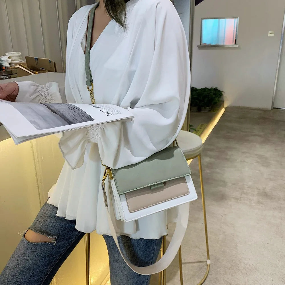 Leather Contrast Color Flap Bag | Chain Detail Shoulder & Messenger Bag Luxegan