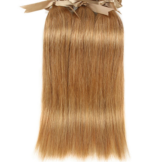 #27/30 Honey Blonde Auburn Straight Human Hair Bundles | Premium Brazilian Remy Human Hair Weaving | Multidimensional Highlighted Sew-In Extension Bundles (3-Piece Multipack) Luxegan