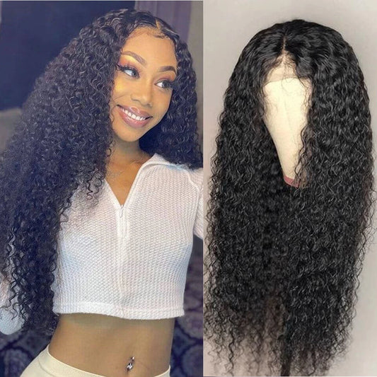 12"-30" Long Kinky Curly Lace Front Wig | 150% Density | Brazilian Remy Human Hair | 4x4 Lace Closure | Pre-Plucked - Luxegan
