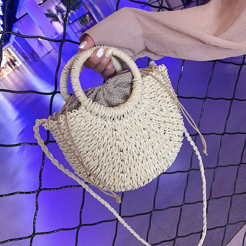 Half-Round Rattan Beach Bag | Women Large Capacity Handle Bag & Bohemian Shoulder Bag Luxegan