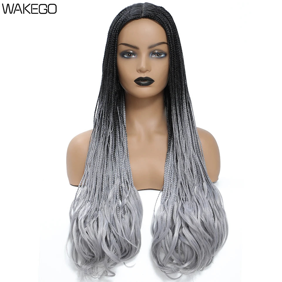 26 Inch Long Box Braid Wig With Curly End African synthetic Braided Wigs For Women Fake Scalp Heat Resistant Braiding Hair Wig Luxegan