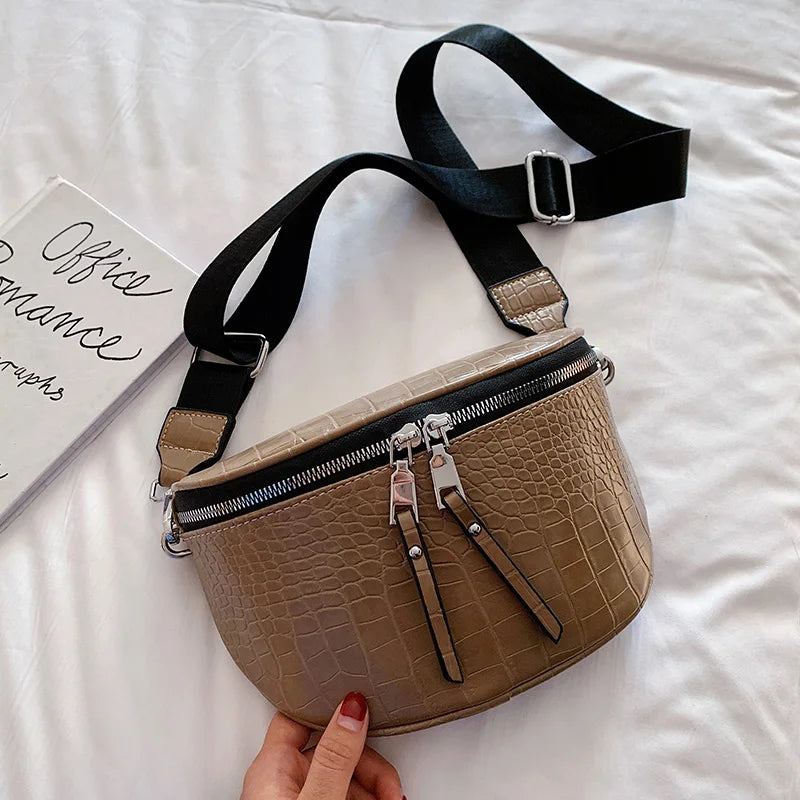 Luxury Saddle Chest Bag | Soft Stone Pattern Chain Crossbody Luxegan