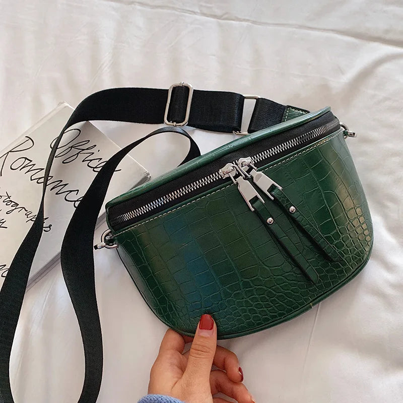 Luxury Saddle Chest Bag | Soft Stone Pattern Chain Crossbody Luxegan