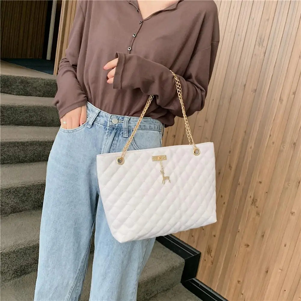 Classic Diamond Lattice Handbag | Fashion Women's Large Capacity Top-handle Bags & Pure Color Thin Chain Shoulder Crossbody Bag Luxegan