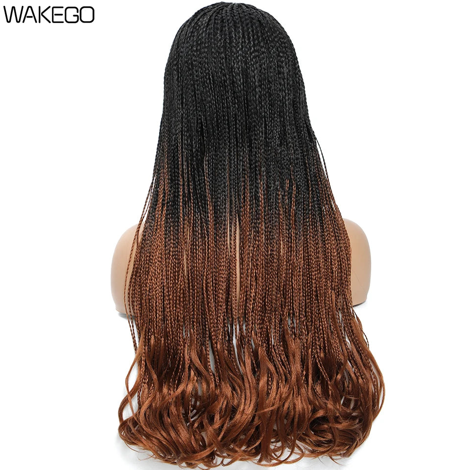 26 Inch Long Box Braid Wig With Curly End African synthetic Braided Wigs For Women Fake Scalp Heat Resistant Braiding Hair Wig Luxegan