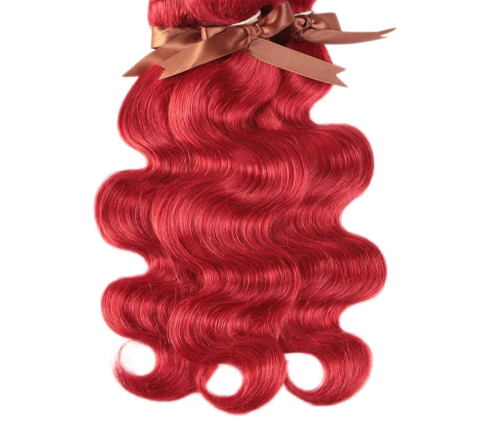 Brazilian Body Wave Bundles | Red Burgundy Human Hair Extensions (1/3/4 Pcs Weave Deals) Luxegan
