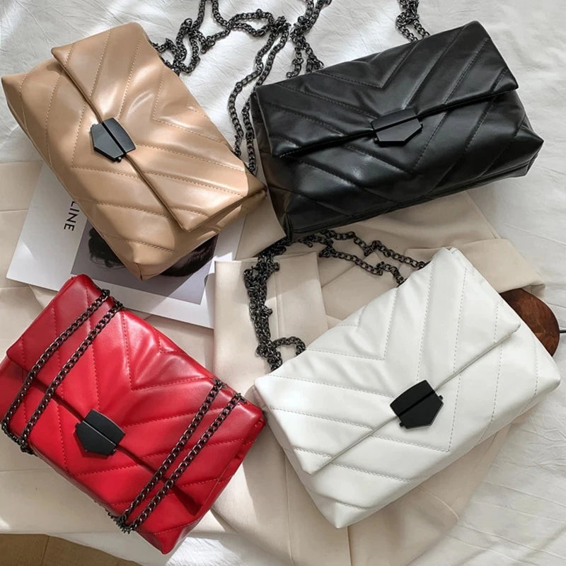 Luxury Chains Shoulder Bag For Women | PU Leather Flap Armpit Bag | Simple Crossbody Bag Designer Messenger Bag Lady Handbag (Bolso) Luxegan