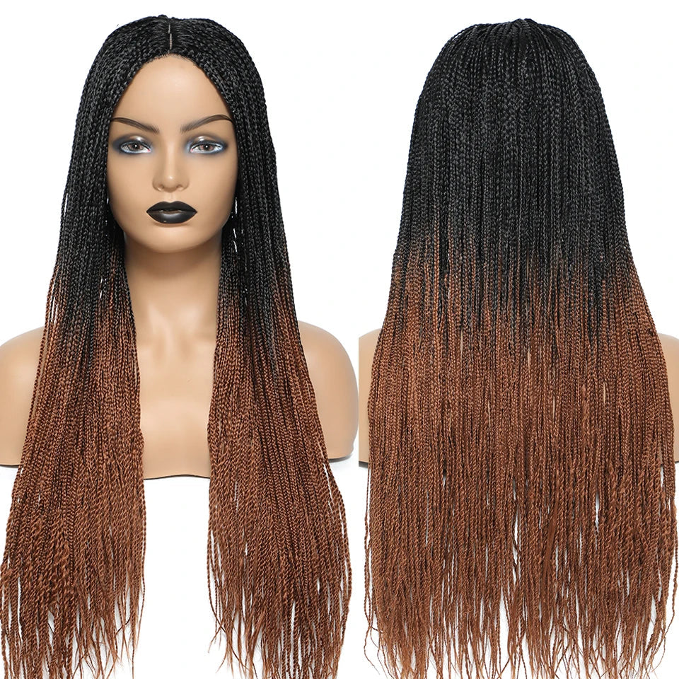 26" Twist Box Crochet Braids Wig | Handmade Synthetic Braided Wig | Long African Braids | 1B/27/30/Grey | Daily Use Luxegan