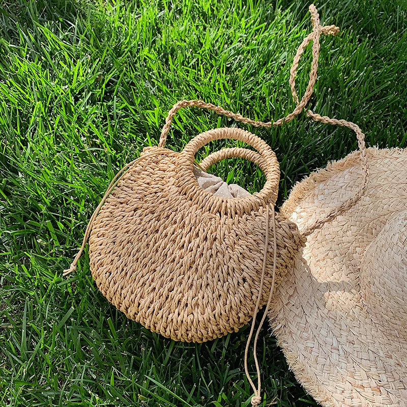 Half-Round Rattan Beach Bag | Women Large Capacity Handle Bag & Bohemian Shoulder Bag Luxegan