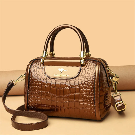 Luxury Patent Leather Handbag | Sophisticated "Crocodile Pattern" Boston Silhouette | Elegant "Sequined & Letter" Detail Crossbody | "Dignified" Alligator Texture Messenger Purse for Radiant Versatile Styling Luxegan