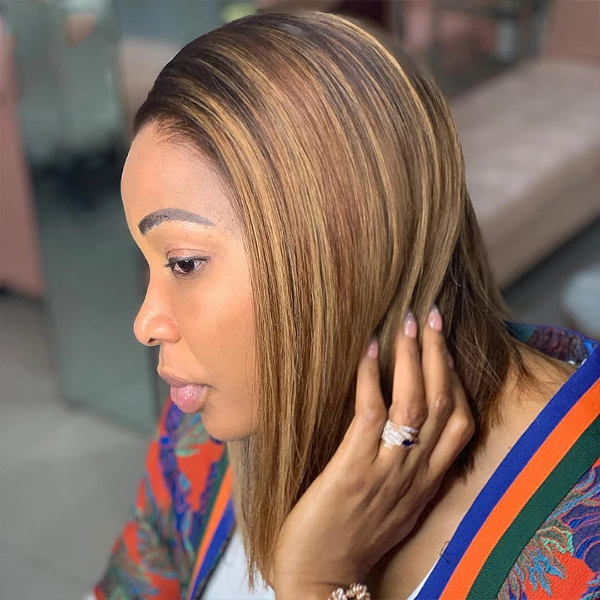 Highlight Ombre Bob Wig | 13x4 Lace Front Human Hair with Baby Hair Luxegan