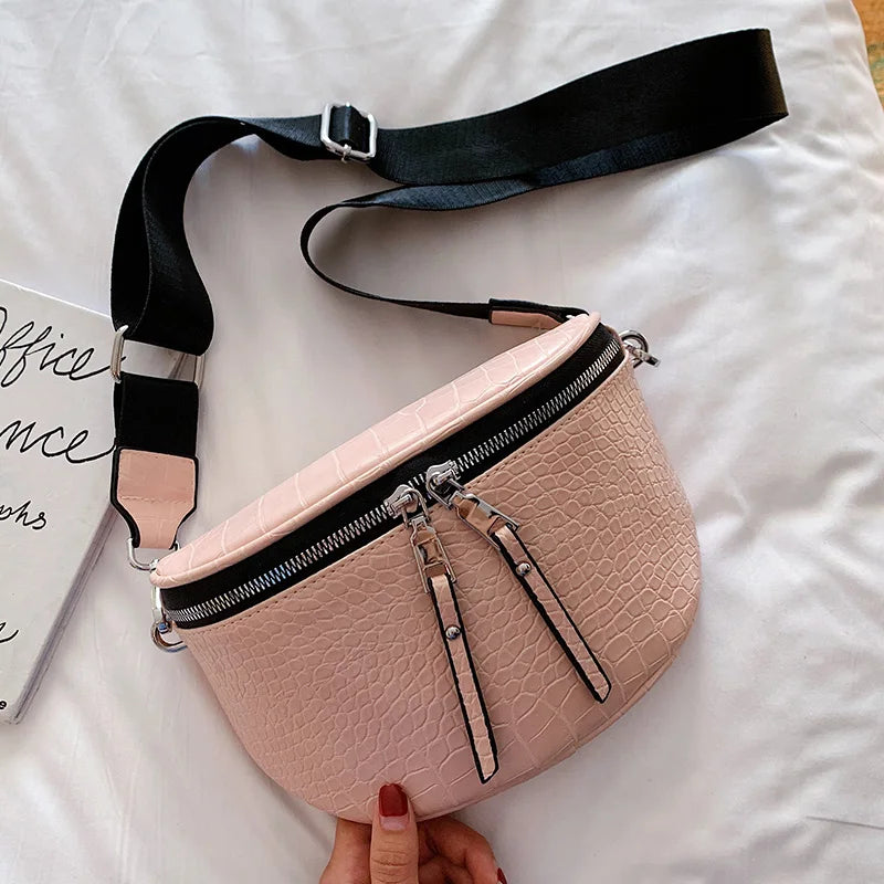 Luxury Saddle Chest Bag | Soft Stone Pattern Chain Crossbody Luxegan