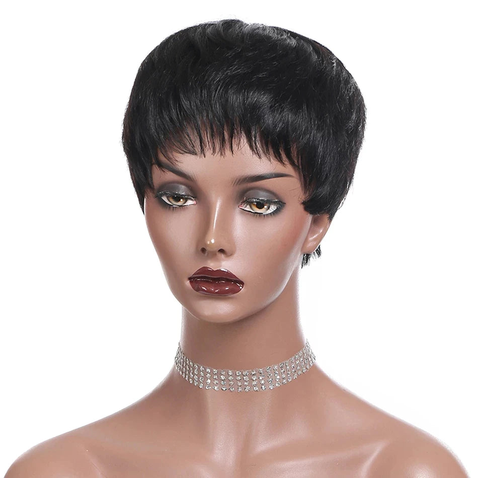Short Pixie Cut Bob Human Hair Wig | Straight Remy Hair | Ready-to-Wear Machine Made Luxegan