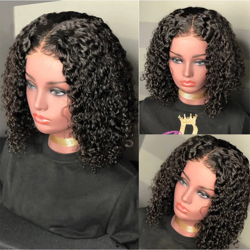 Glueless Kinky Curly Bob Wig | 13x4 Transparent Lace Front Brazilian Human Hair (Ready To Go) Luxegan