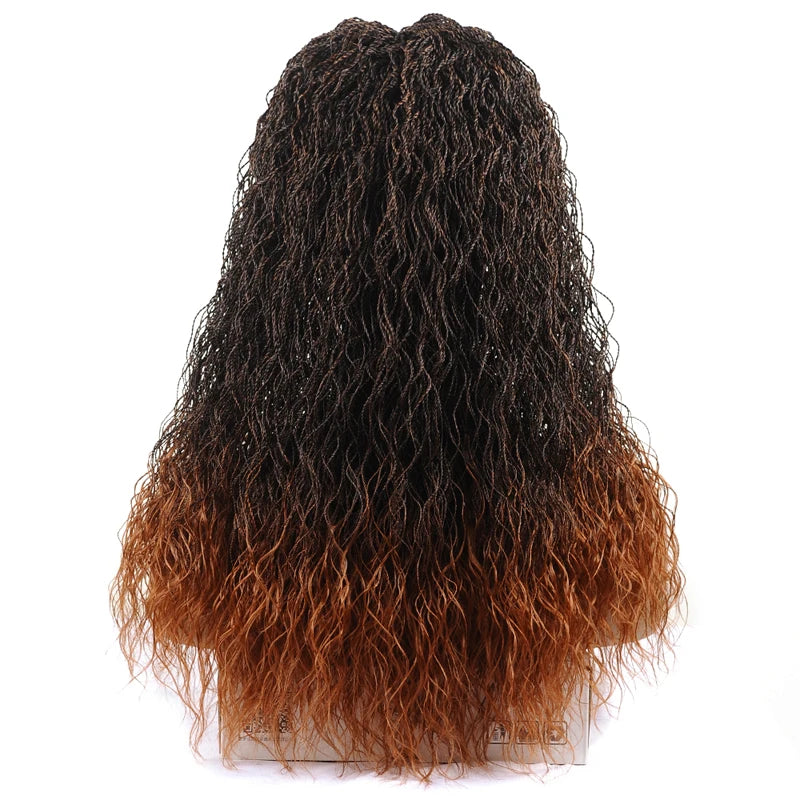26" Wavy Senegalese Twist Lace Front Wig | Ombre Water Wave Braids | Long Cornrow Braids | Synthetic Wig Luxegan