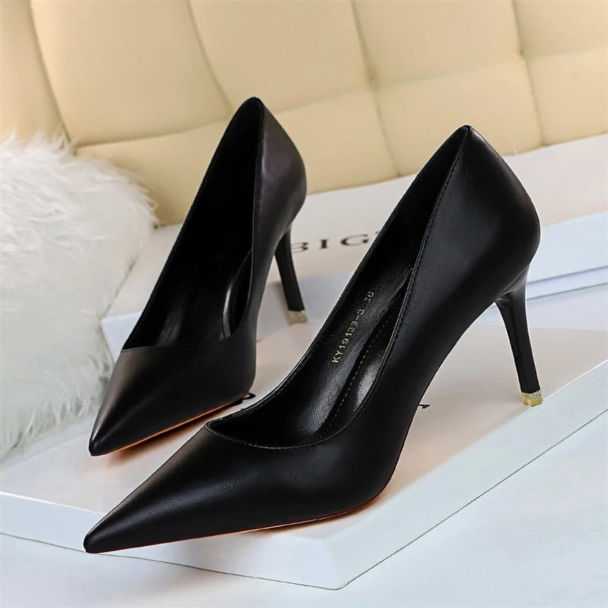 Soft Leather Concise High Heels | Sophisticated 7.5cm & 10.5cm Pointed Toe Pumps | Elegant "Handmade Candy Color" Silhouette | "Dignified" Slip-On Office & Wedding Shoes for Radiant Versatile Styling Luxegan