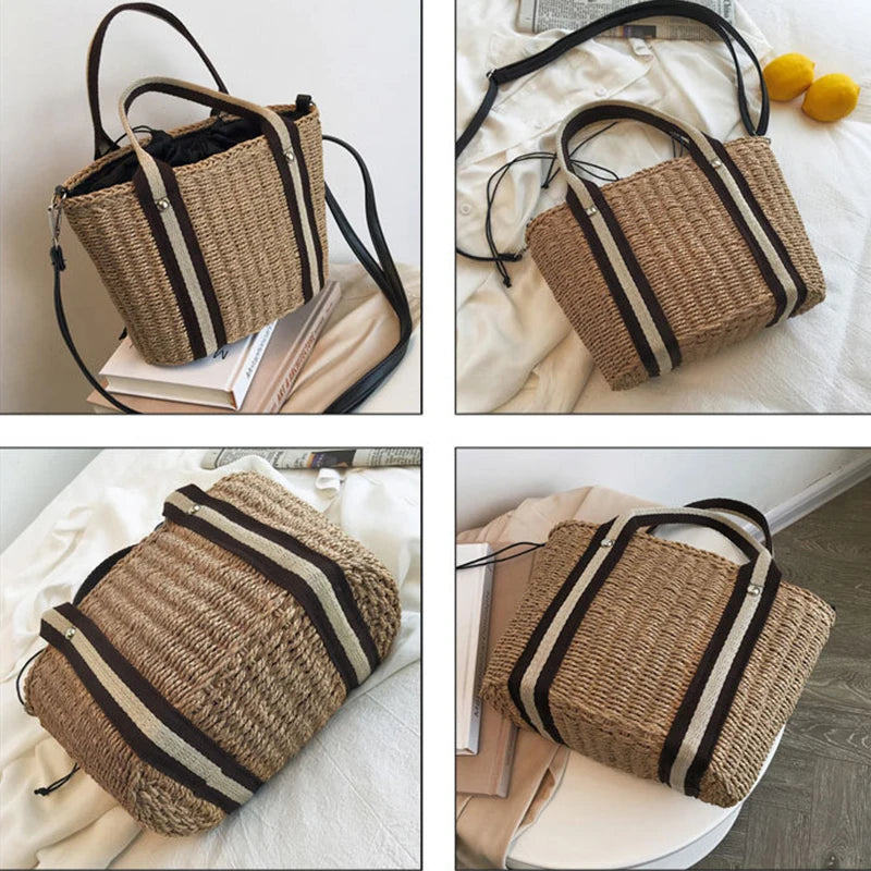 Summer Straw Handbag | Large Capacity Woven Shoulder Bag & Bohemian Beach Tote Luxegan