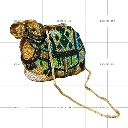Luxury Crystal-Encrusted Camel Evening Clutch | Sophisticated Rhinestone Party & Wedding Purse | Elegant Metal & PU Leather Handbag | "Dignified" Novelty Statement Piece for Prom & Banquets Luxegan