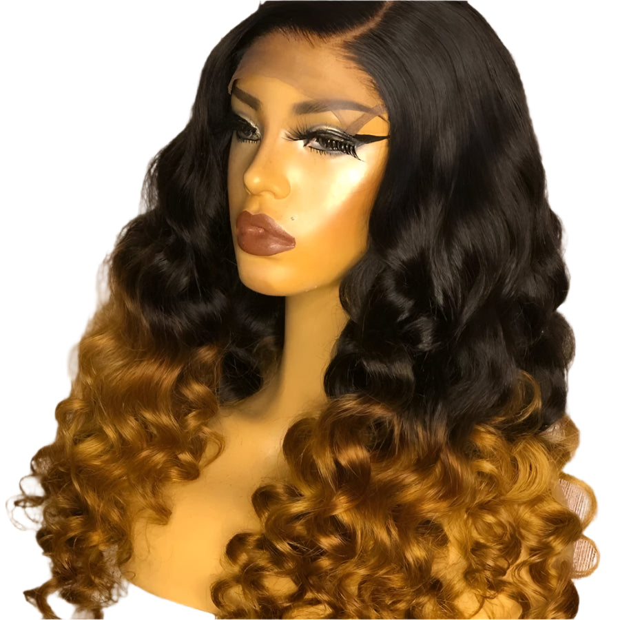 250% Density Brazilian Remy Loose Deep Wave Lace Front Wig | Ombre Human Hair Wigs with Pre-Plucked Hairline Luxegan