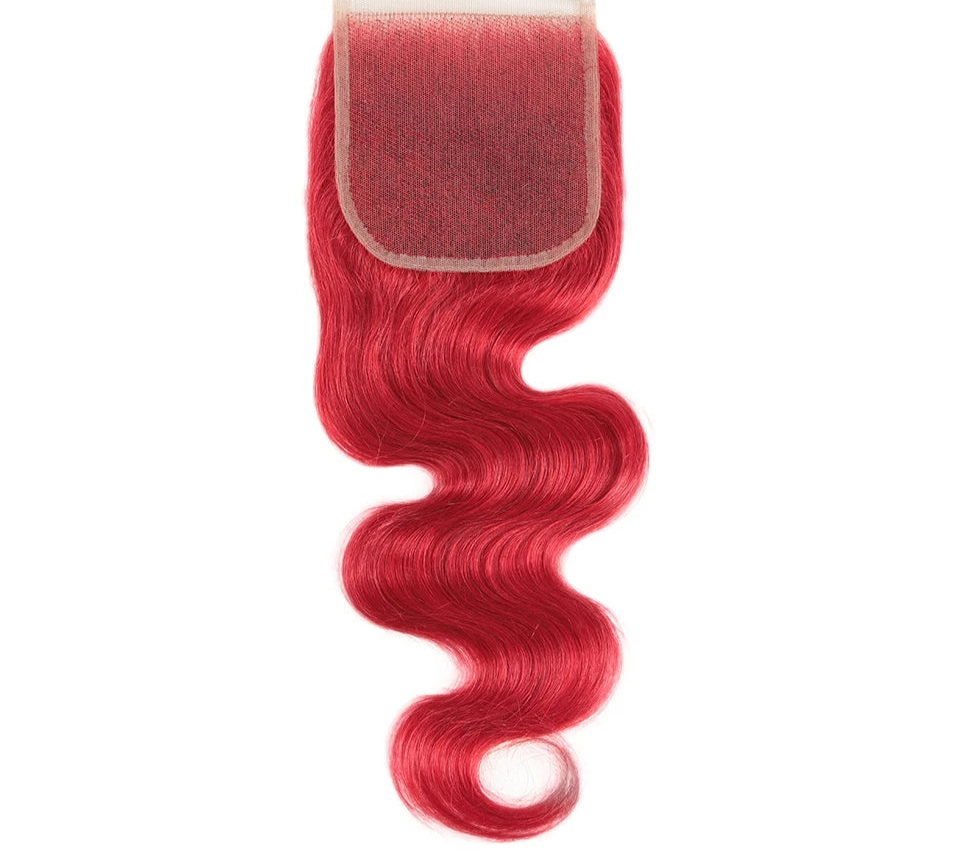 Rebecca Oxblood Red Body Wave Bundles with Closure | 3 Brazilian Remy Human Hair Weave & Closure Set Luxegan
