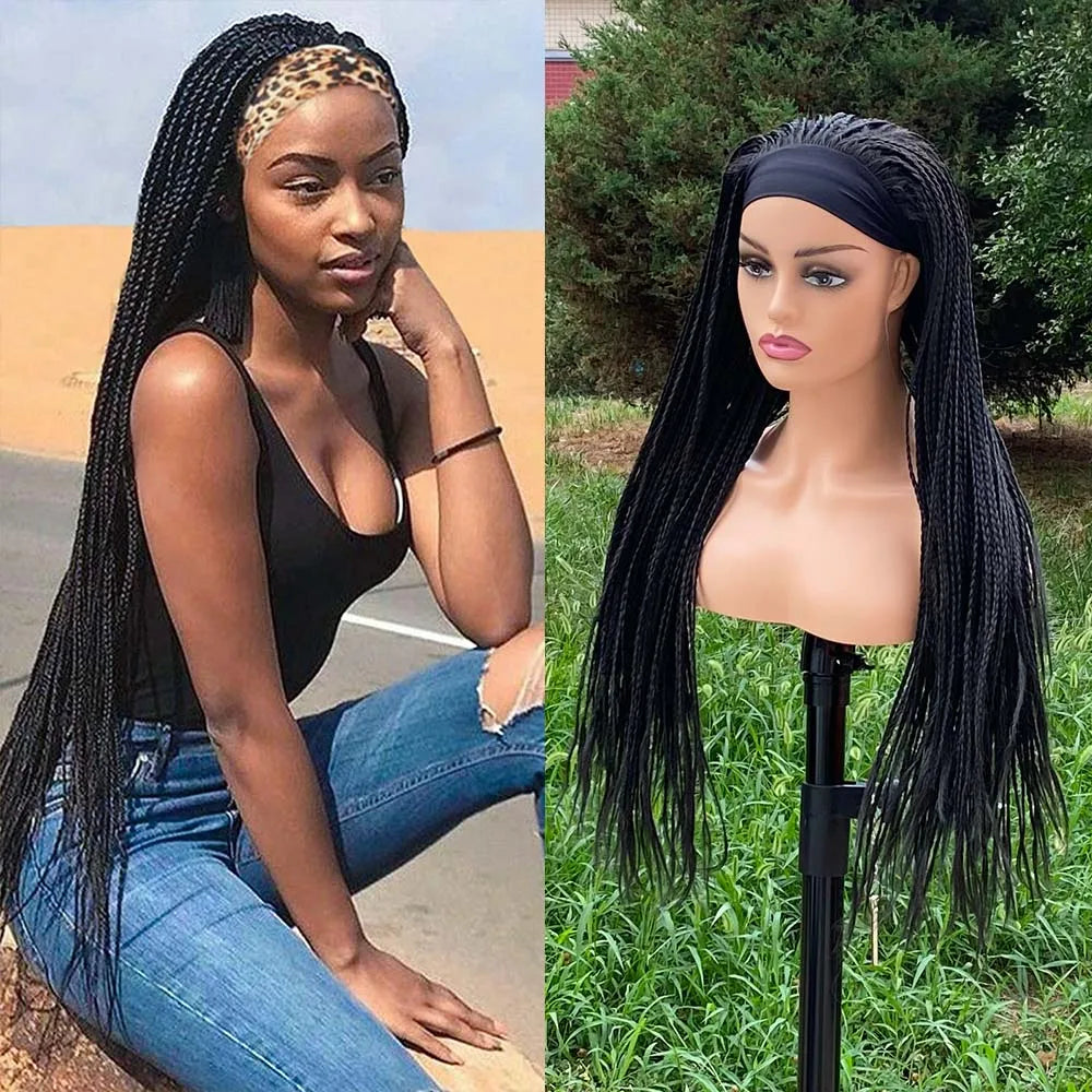 Ombre Brown Long Headband Box Braids Wig Braided African Dreadlock Wig Synthetic Braiding Beauty Hair Wigs For Women/Men Luxegan