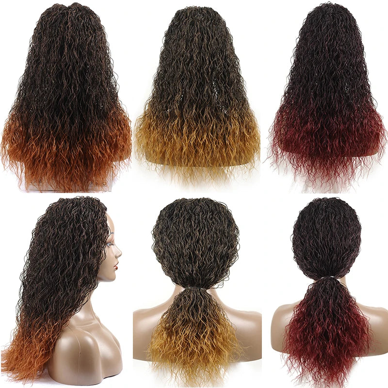 26" Wavy Senegalese Twist Lace Front Wig | Ombre Water Wave Braids | Long Cornrow Braids | Synthetic Wig Luxegan