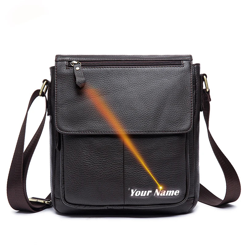 Premium Genuine Leather Men's Messenger Bag | Versatile Male Crossbody Shoulder Bag | Fashionable Multi-Pocket Flap Handbag | High-Quality Cowhide Daily Commuter Bag with Key Holder Luxegan