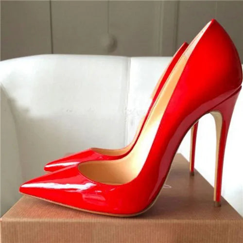 Solid Basic Patent Pointed Toe Stilettos | Sophisticated 8cm/10cm/12cm High Heel Pumps | Elegant "Handmade Patent Leather" Silhouette | "Dignified" Sexy Wedding & Party Shoes for Radiant Versatile Styling Luxegan