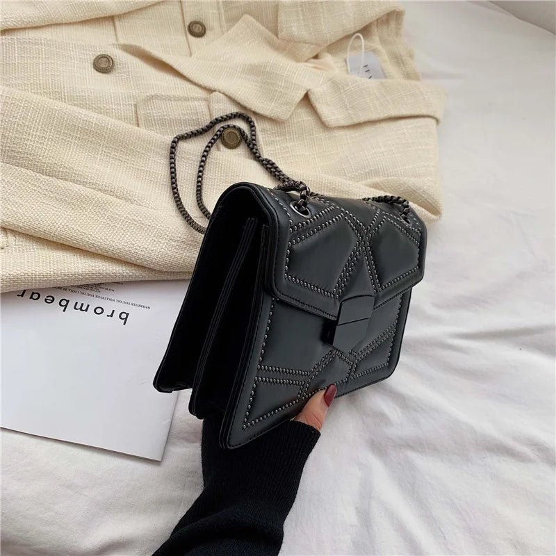 Rivet Chain Small Crossbody Bag for Women | 2022 Luxury Shoulder Messenger Bag (Trendy Lady Handbag with Flap Cover) Luxegan