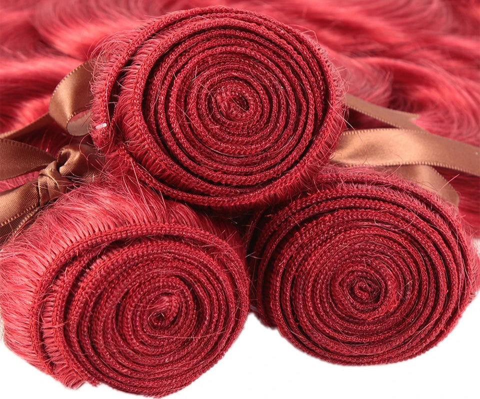 Brazilian Body Wave Bundles | Red Burgundy Human Hair Extensions (1/3/4 Pcs Weave Deals) Luxegan