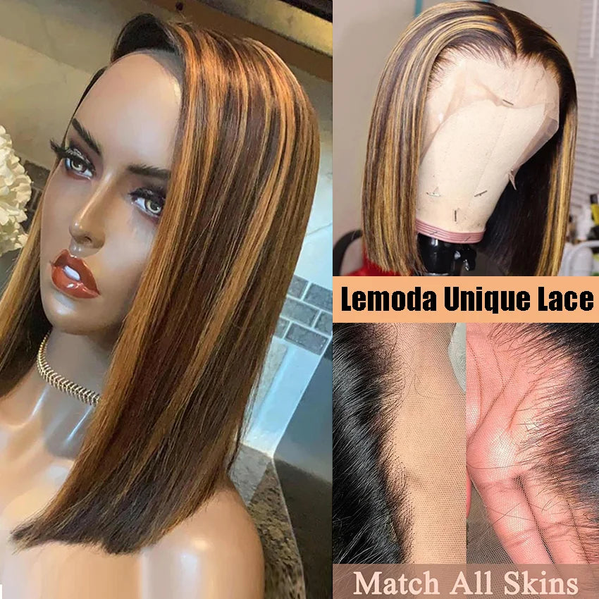 Highlight Ombre Bob Wig | 13x4 Lace Front Human Hair with Baby Hair Luxegan