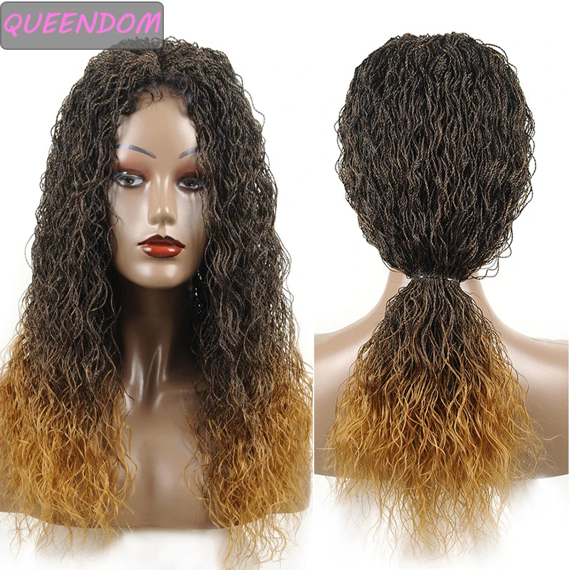 26" Wavy Senegalese Twist Lace Front Wig | Ombre Water Wave Braids | Long Cornrow Braids | Synthetic Wig Luxegan