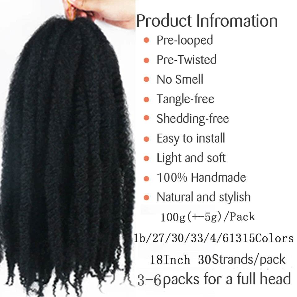 18" Marley Hair for Braids | Afro Kinky Ombre Braiding Hair | Kanekalon Extensions | 30 Strands/Pack Luxegan