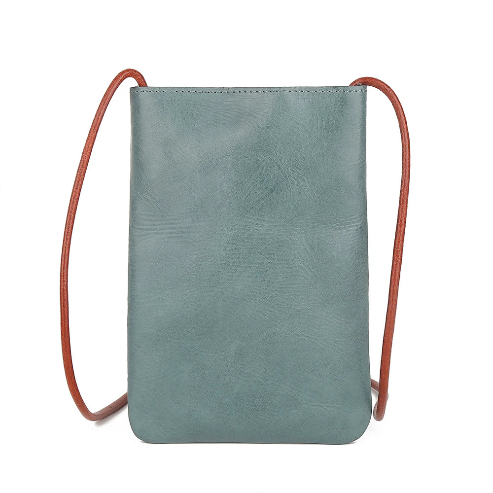 Soft Genuine Leather Phone Pouch | Simple Flap Crossbody Messenger Bag Luxegan
