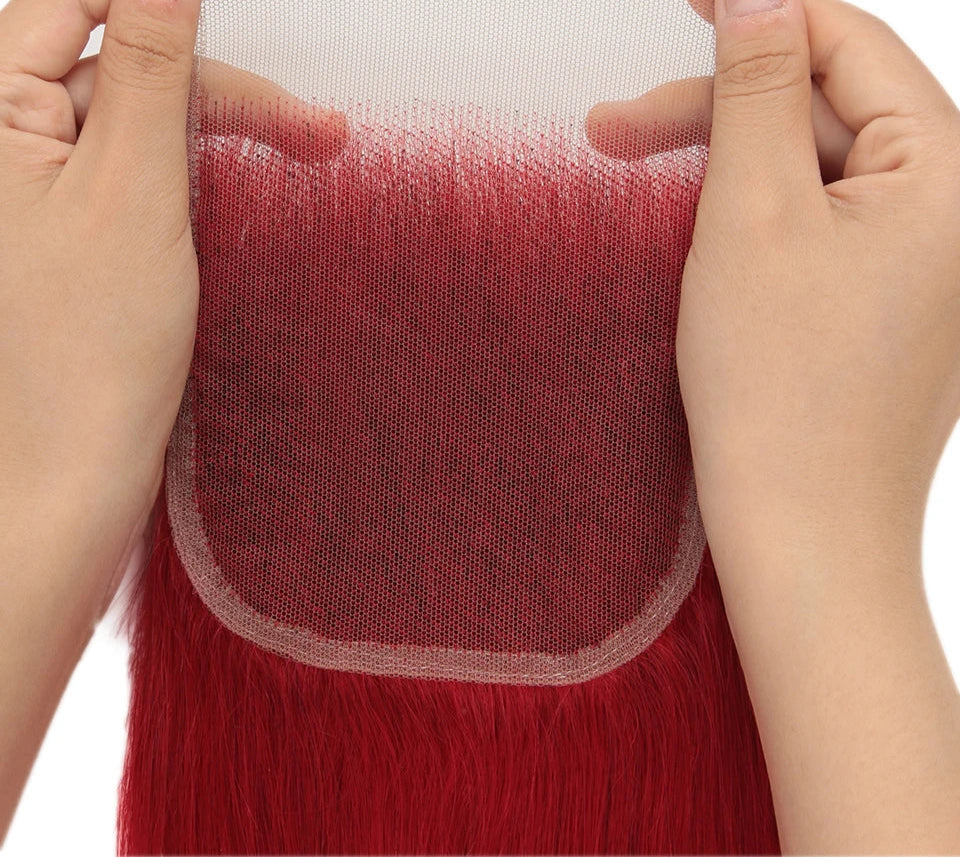 Red & Blonde Highlight Straight Bundles with Closure | 3 Pcs Brazilian Remy Human Hair Weave Extensions Luxegan