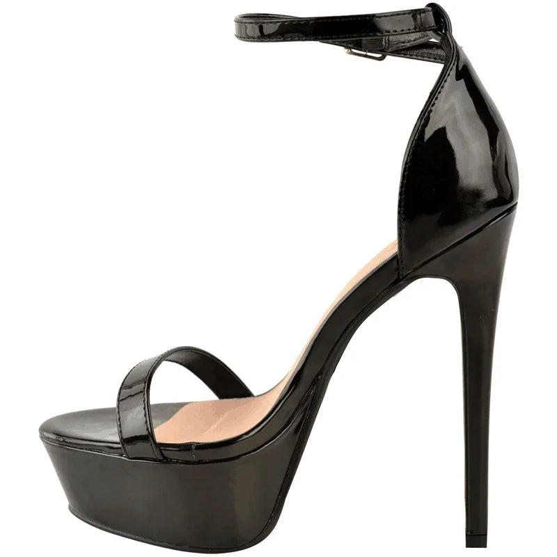 14cm Super Flash Platform Sandals | Sophisticated Red Patent Leather Open Toe | Elegant "Nightclub" Ankle Strap High Heels | "Dignified" Plus Size 44 Party & Wedding Shoes for Radiant Versatile Styling Luxegan