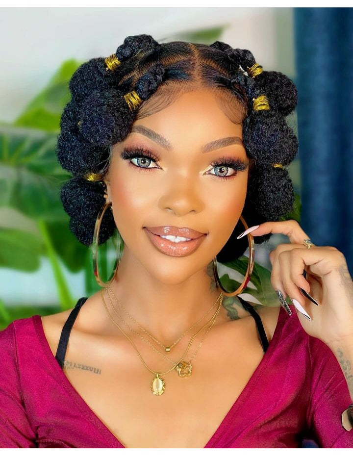 Handmade Bantu Knots Braided Wig | Short Knotless Braids | Full Lace Wig with Baby Hair | Synthetic Braiding Wig for Black Women