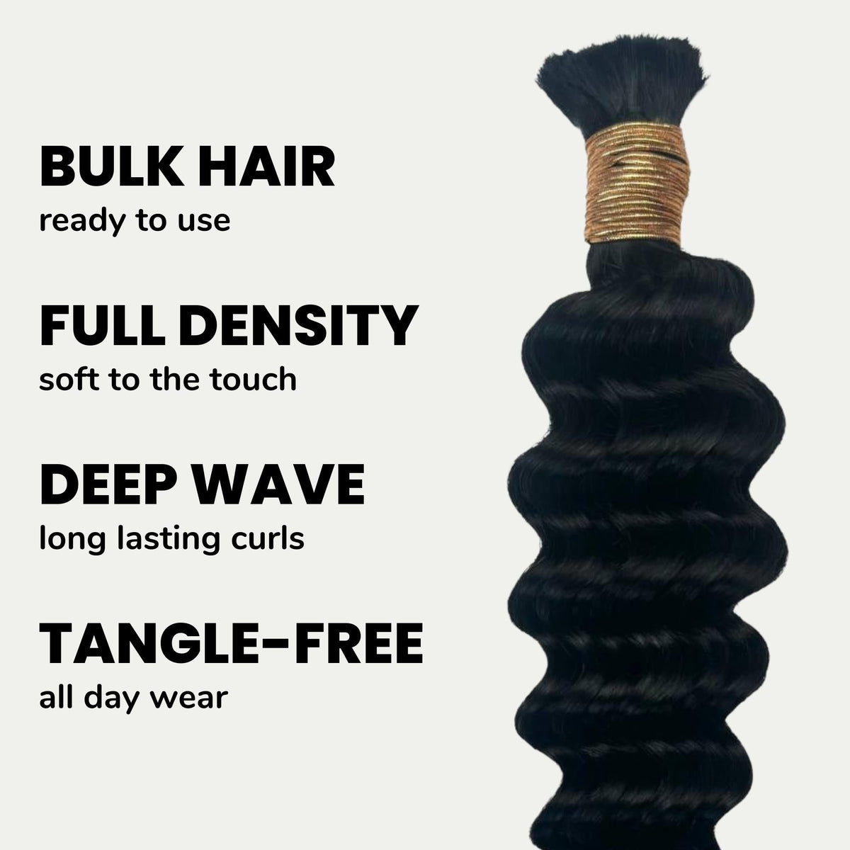 Jet Black Deep Wave Bulk 100% Human Braiding Hair