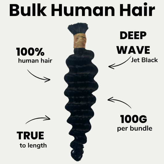 Cabello para trenzar humano 100% Jet Black Deep Wave a granel