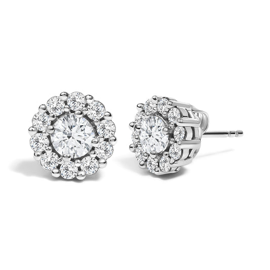 10K White Gold 1 1/2 Cttw Lab Grown Diamond Halo Stud Earrings - view 2