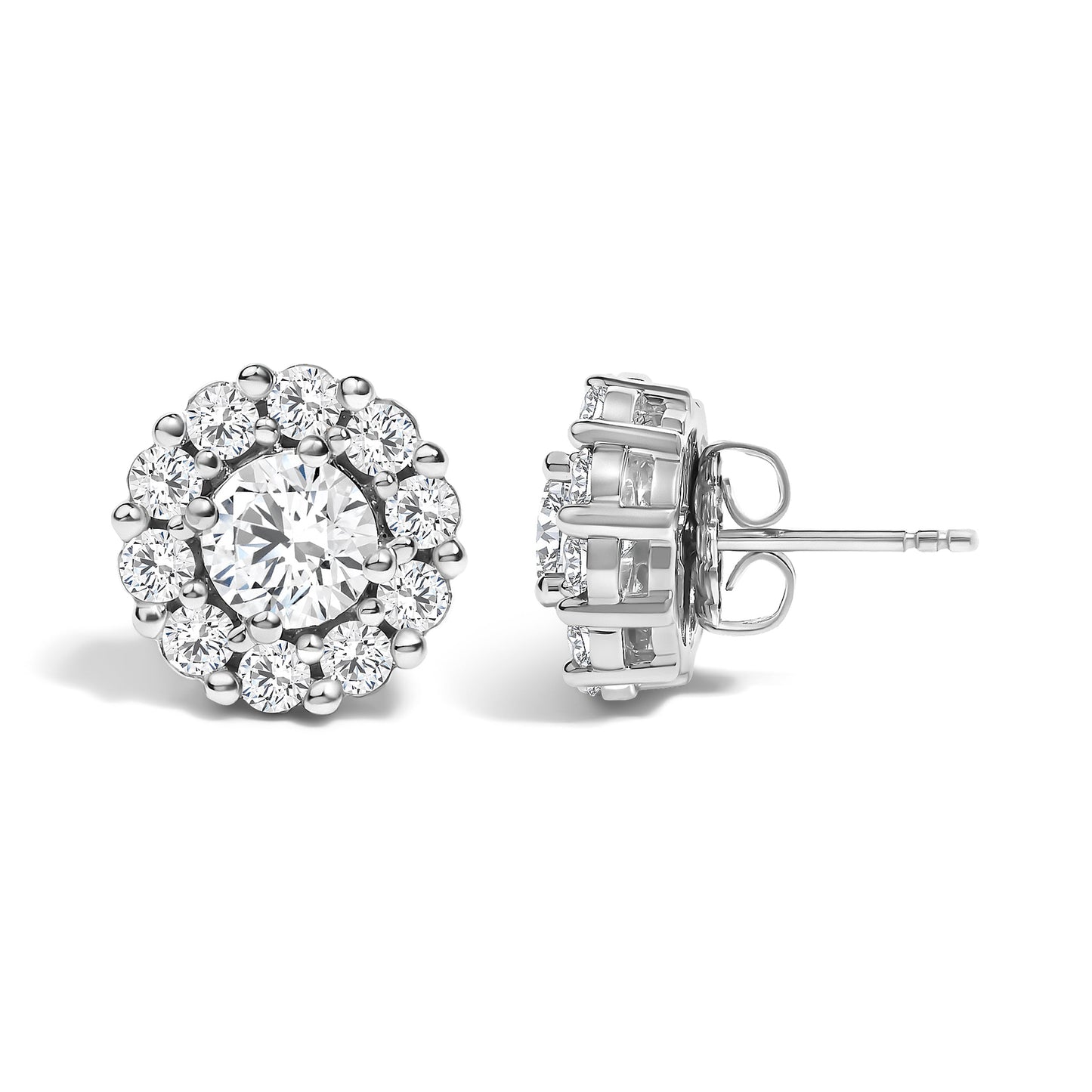 10K White Gold 3.0 Cttw Lab Grown Diamond Halo Stud Earrings