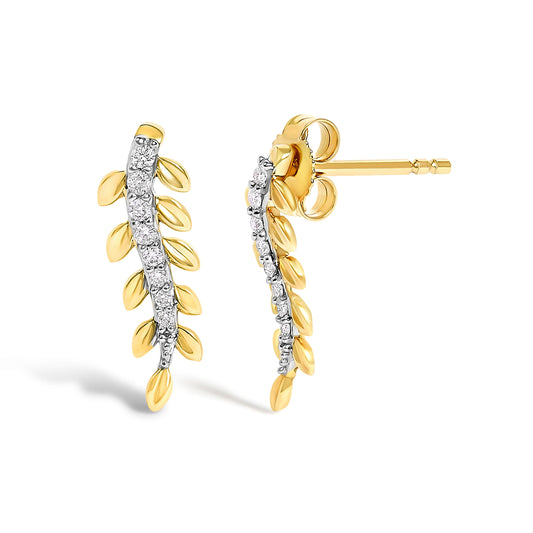 14K Yellow Gold 1/10 Cttw Diamond Leaf Drop Stud Earrings - view 2