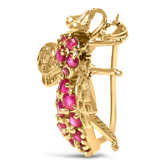 Broche de abeja de oro amarillo de 14 quilates con rubí rojo