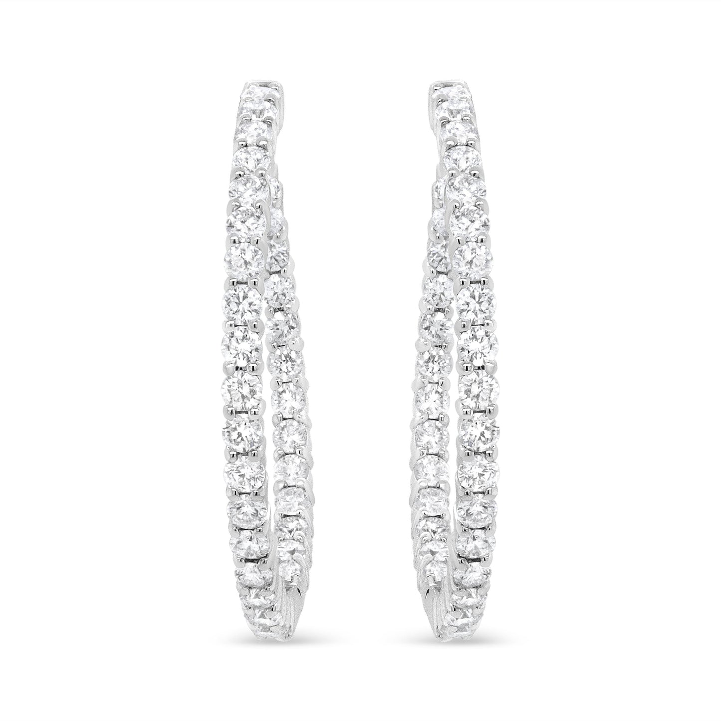 Pendientes de aro curvos de oro blanco de 18K con diamantes redondos de 3 5/8 Cttw por dentro y por fuera (Color F-G, Claridad VS1-VS2)