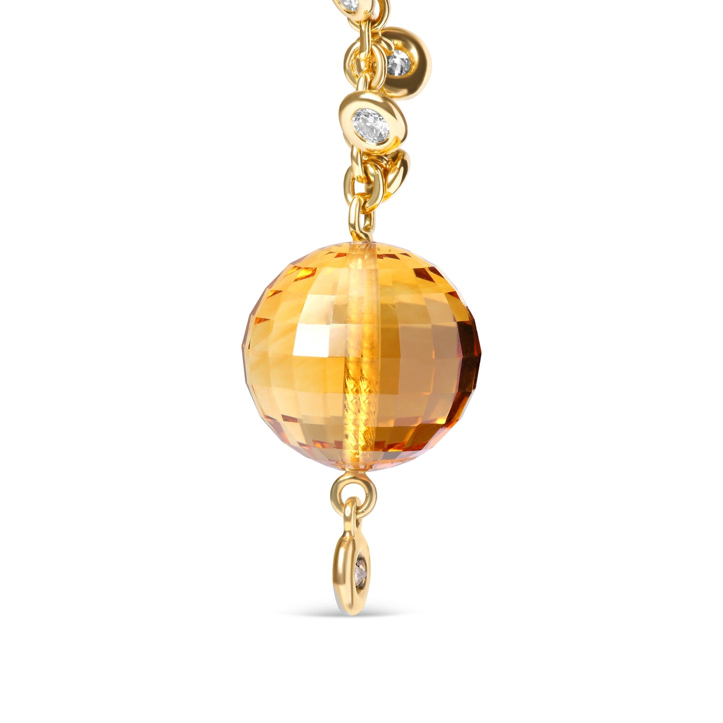 Pendientes colgantes de oro amarillo de 18 quilates con diamante redondo de 0,66 quilates engastado en bisel y citrino amarillo en forma de esfera de 25 mm (color marrón y G-H, claridad SI1-SI2)