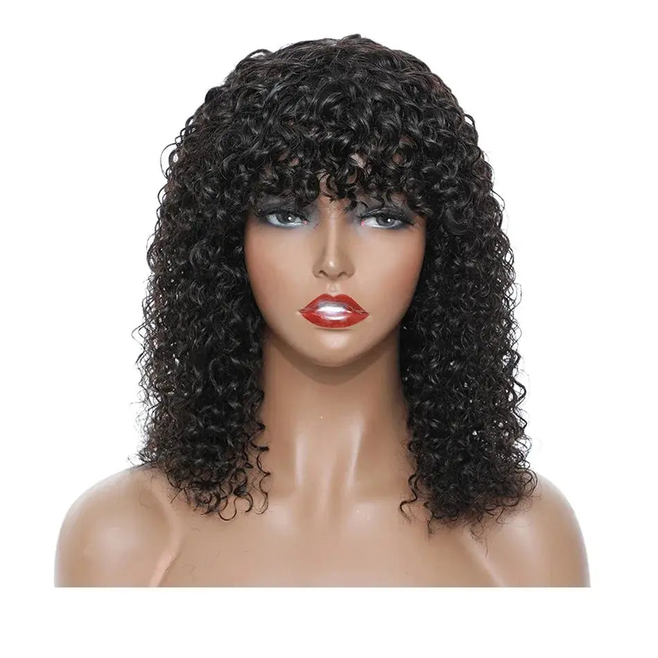Natural Jerry Curly With Bangs | Brazilian | Human Hair Wigs | Short Bob Wigs Luxegan
